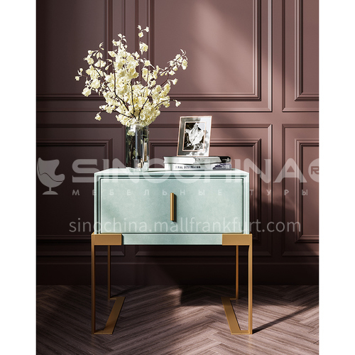 LP-C02- Light luxury, fashion and simple style, 304 stainless steel table legs, solid wood drawers, light luxury and simple bedside table